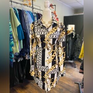 Stylish Black and Gold Chain Print Dress